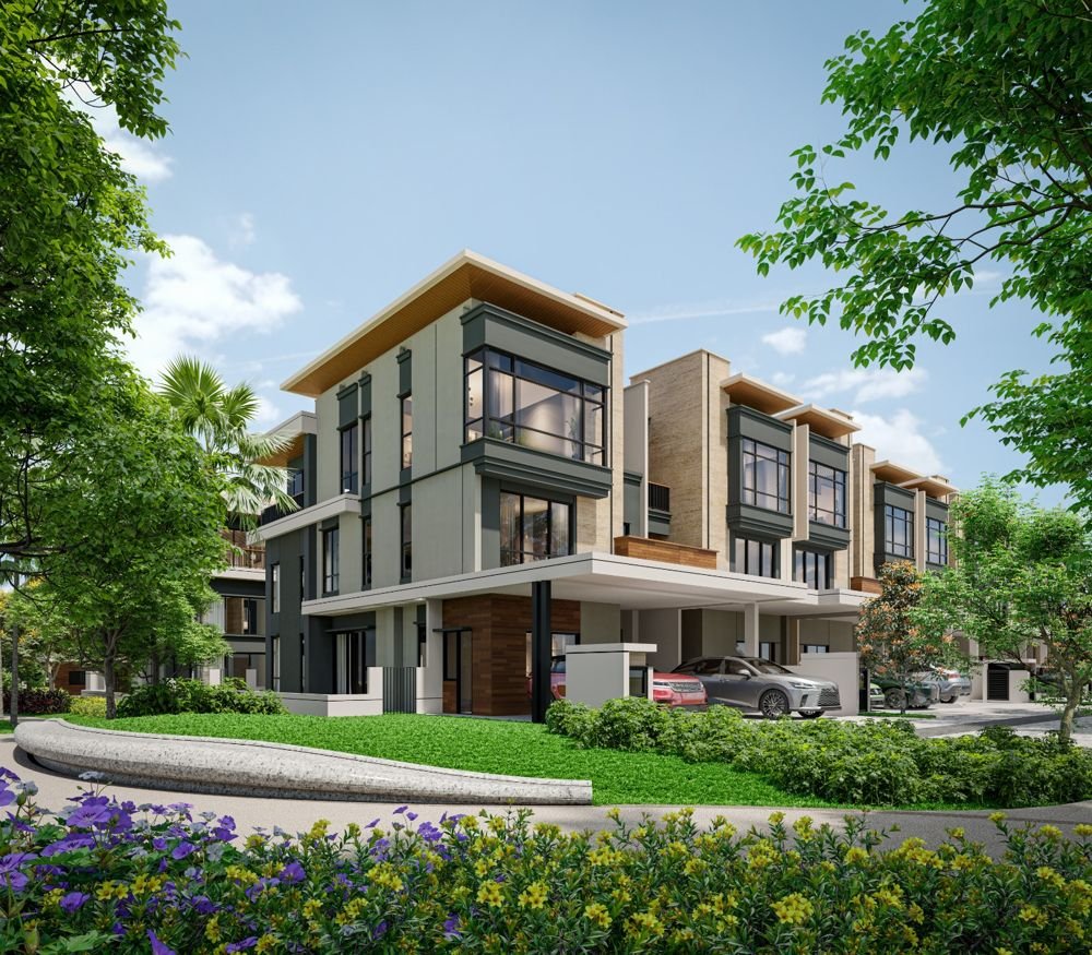 Three-storey corner Parkhome with car porch and landscaped verge